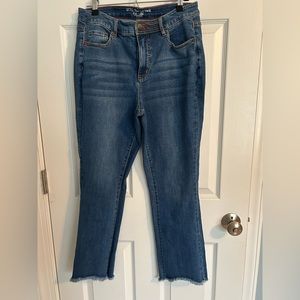 Peace Love World Regular Slim Straight Raw Hem Jeans size 8. medium wash